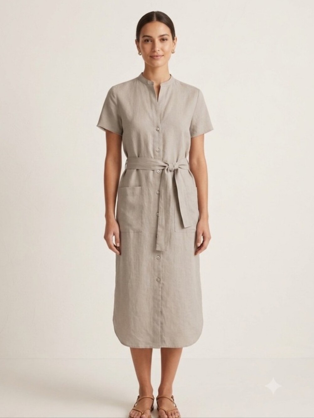 James Perse 100% Linen Button Up Midi Dress Beige Womens Size 0